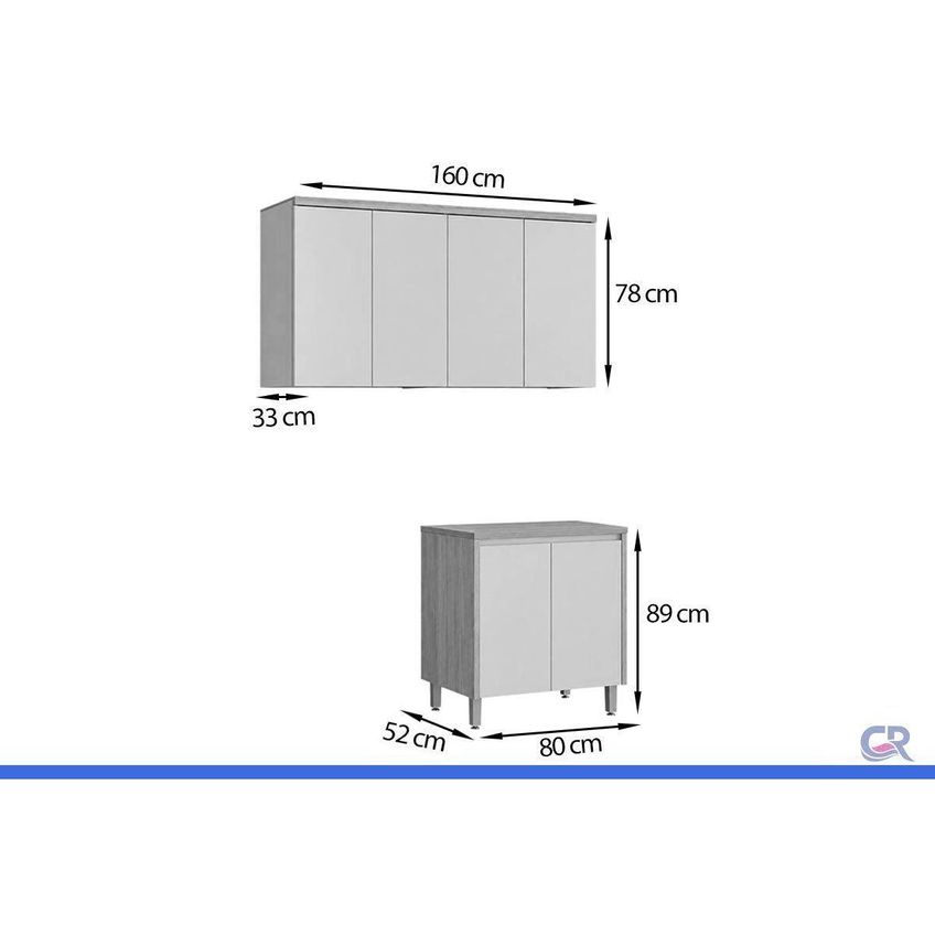 Armário Lavanderia 3 Peças 4 Portas Multiuso Allure Gris Linea - imagem 3