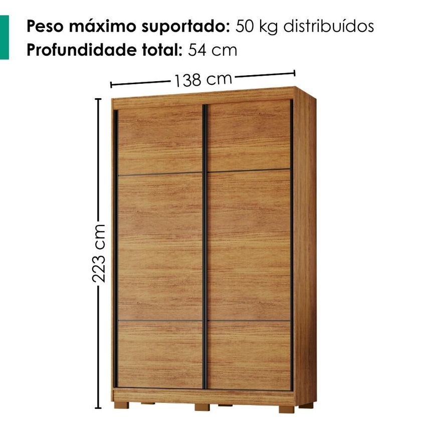 Guarda Roupa Solteiro 2 Portas De Correr 138 Cm Curitiba Cedro Rudk - imagem 3