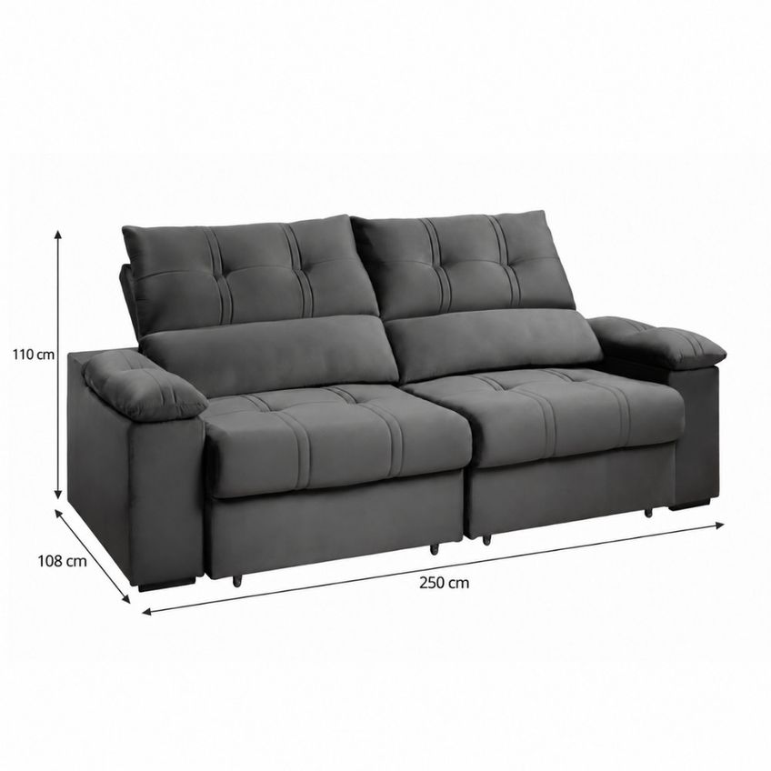 Sofá 3 Lugares Retrátil Reclinável 250cm Veludo Heloisa Takei - imagem 3