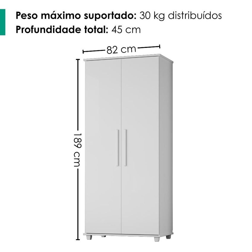 Guarda Roupa Multiuso 2 Portas 189x82 Cm Portugal Branco Rudk - imagem 3