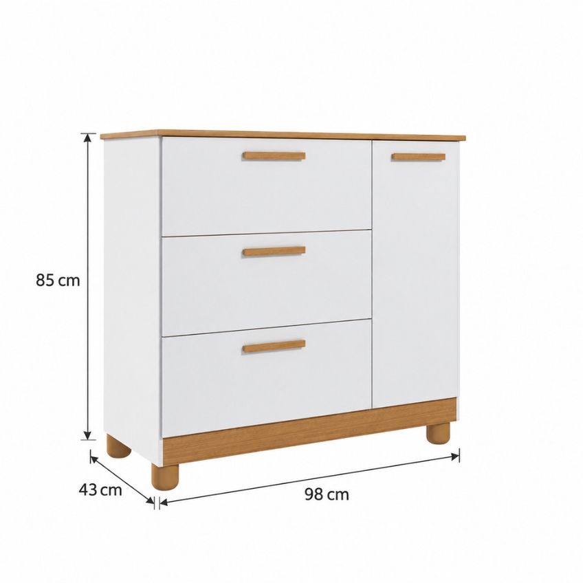 Cômoda Infantil 3 Gavetas 1 Porta MDF Jujuba Permobili - imagem 4