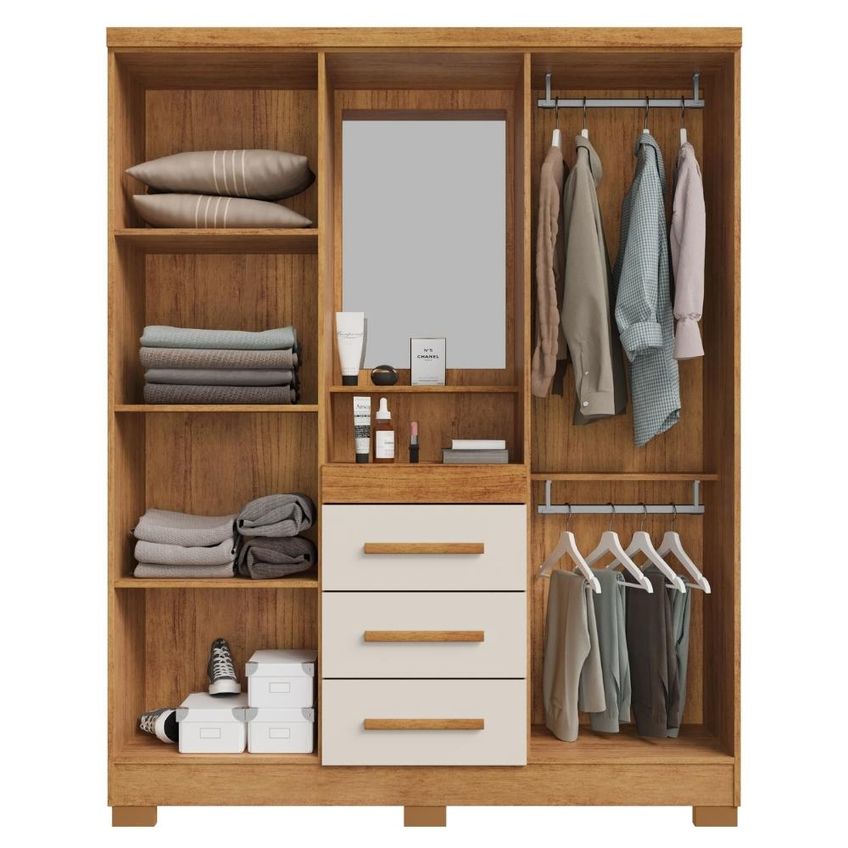 Guarda Roupa Com Capela 4 Portas 3 Gavetas 148 Cm Lyon Cedro Areia Rudk - imagem 4
