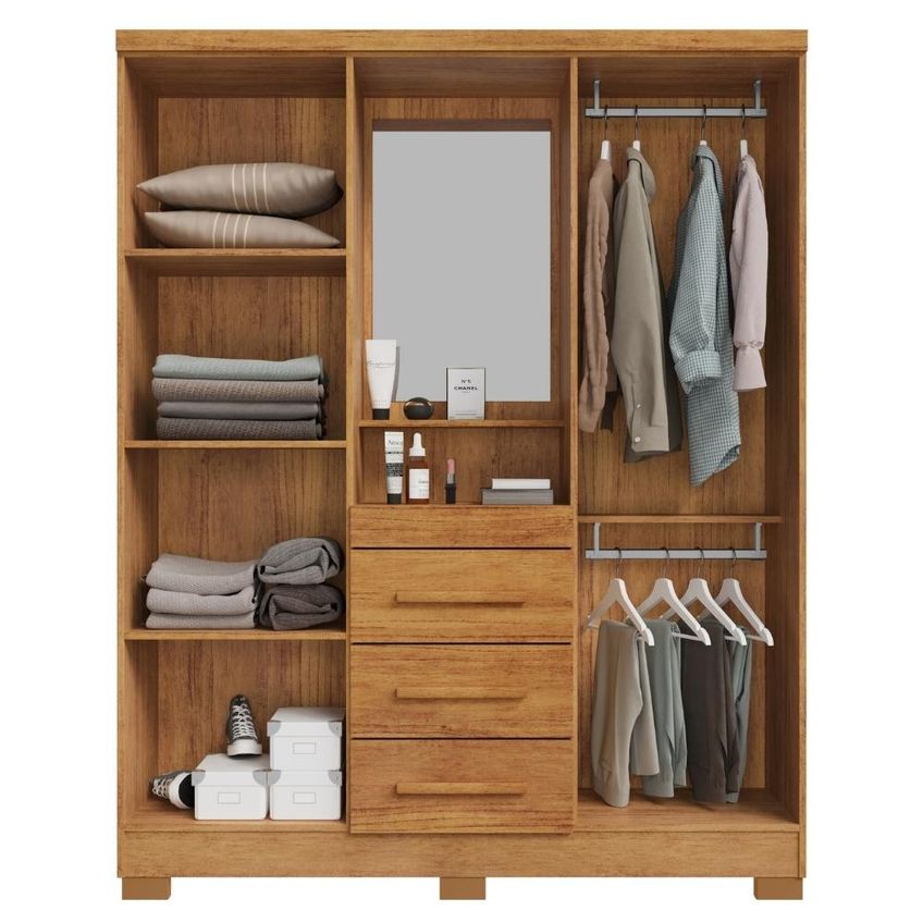 Guarda Roupa Com Capela 4 Portas 3 Gavetas 148 Cm Lyon Cedro Rudk - imagem 4
