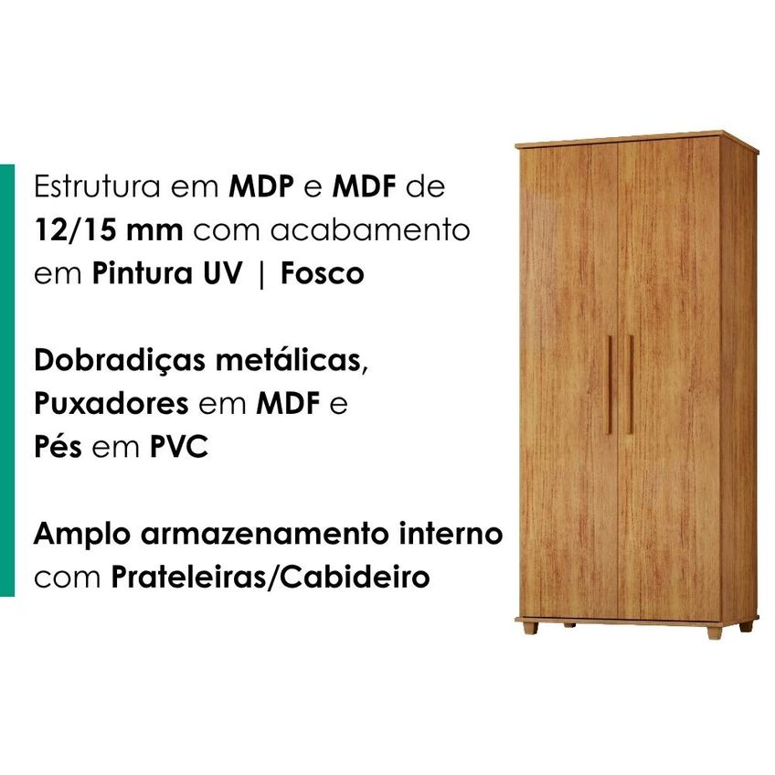 Guarda Roupa Multiuso 2 Portas 189x82 Cm Portugal Cedro Rudk - imagem 5