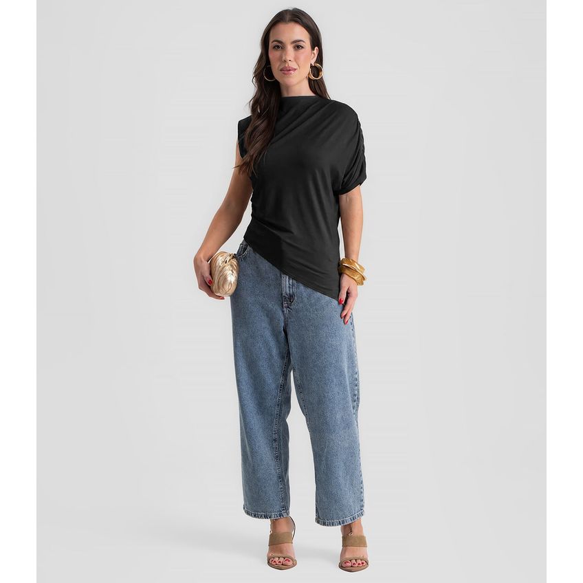 Blusa Feminina Manga Única E Gola Alta Dianna Preto PP - imagem 4