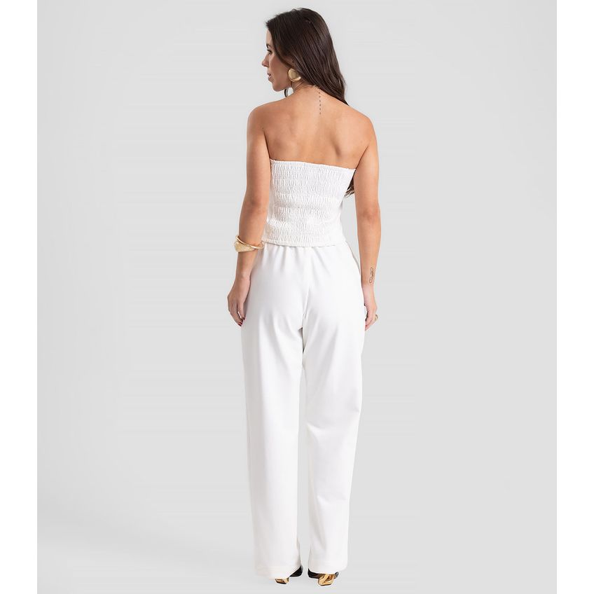 Calça Wide Leg Feminina Com Bolsos Dianna Bege P - imagem 3