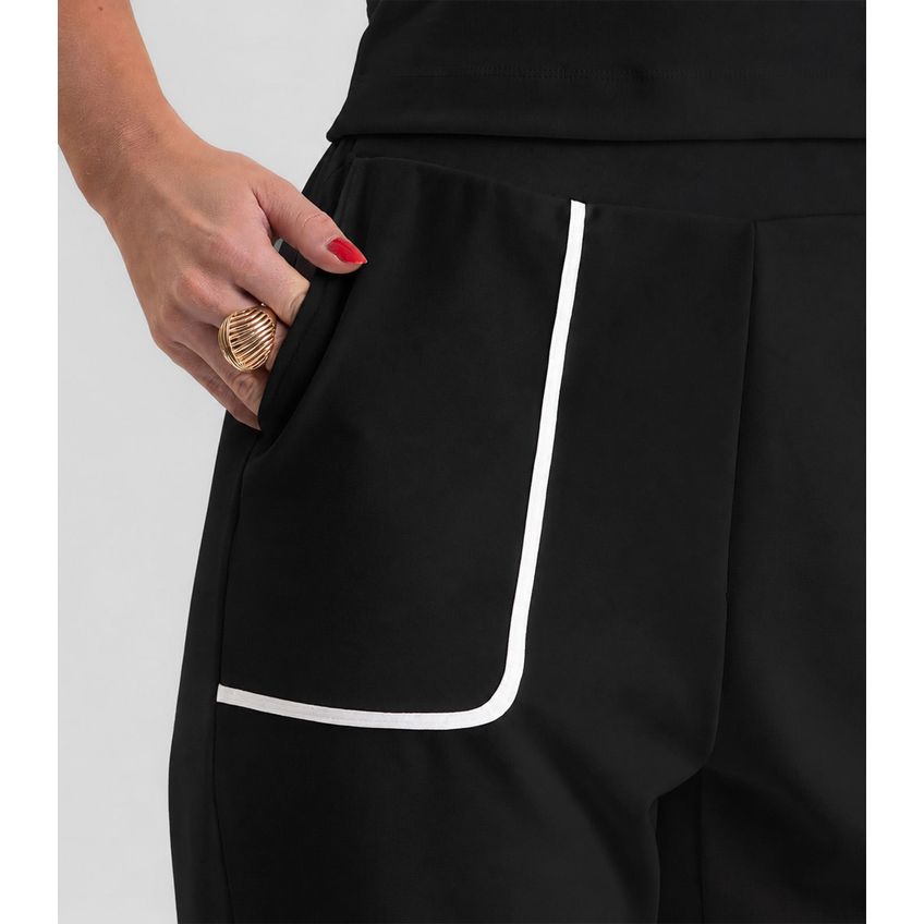 Calça Wide Leg Feminina Com Bolsos Dianna Preto PP - imagem 2