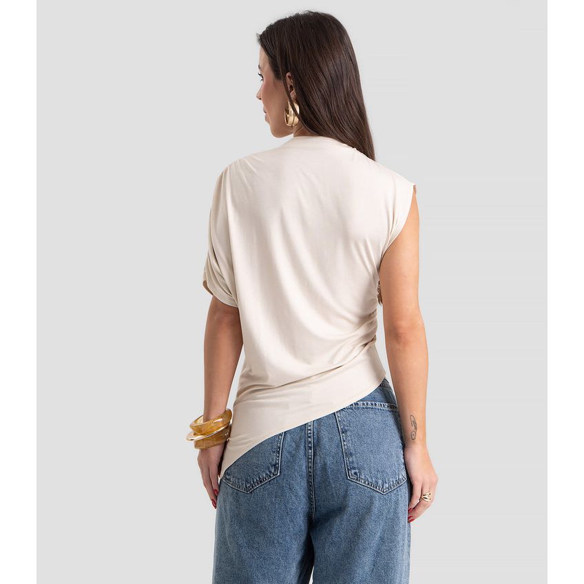 Blusa Feminina Manga Única E Gola Alta Dianna Bege P - imagem 3