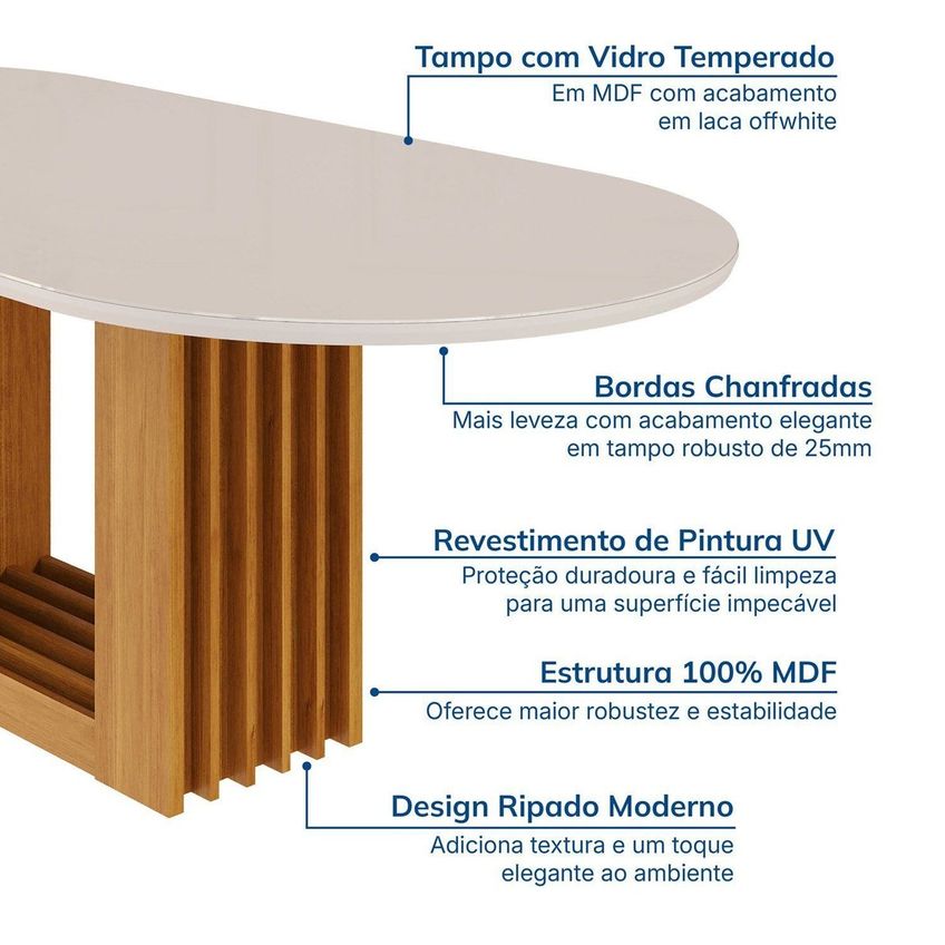 Mesa De Jantar Oval 210x100cm MDF/Vidro Jambu Cabecasa Madeiraoriginals Off White/Cinamomo Off White/Cinamomo - imagem 5