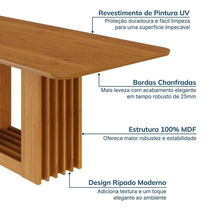 Mesa De Jantar Retangular 210x100cm 100% MDF Jambu Cabecasa Madeiraoriginals Marrom/Cinamomo Cinamomo - imagem 5