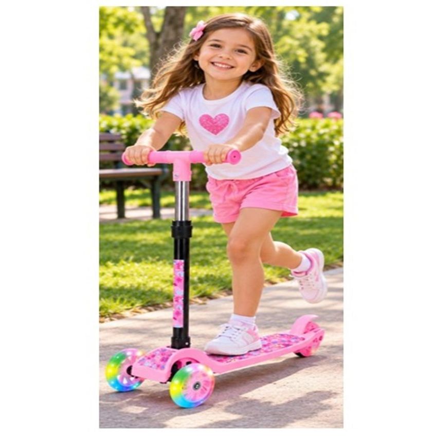 Patinete Infantil Rosa C/ Guidão Ajustável E Led - Yins Kids - imagem 3