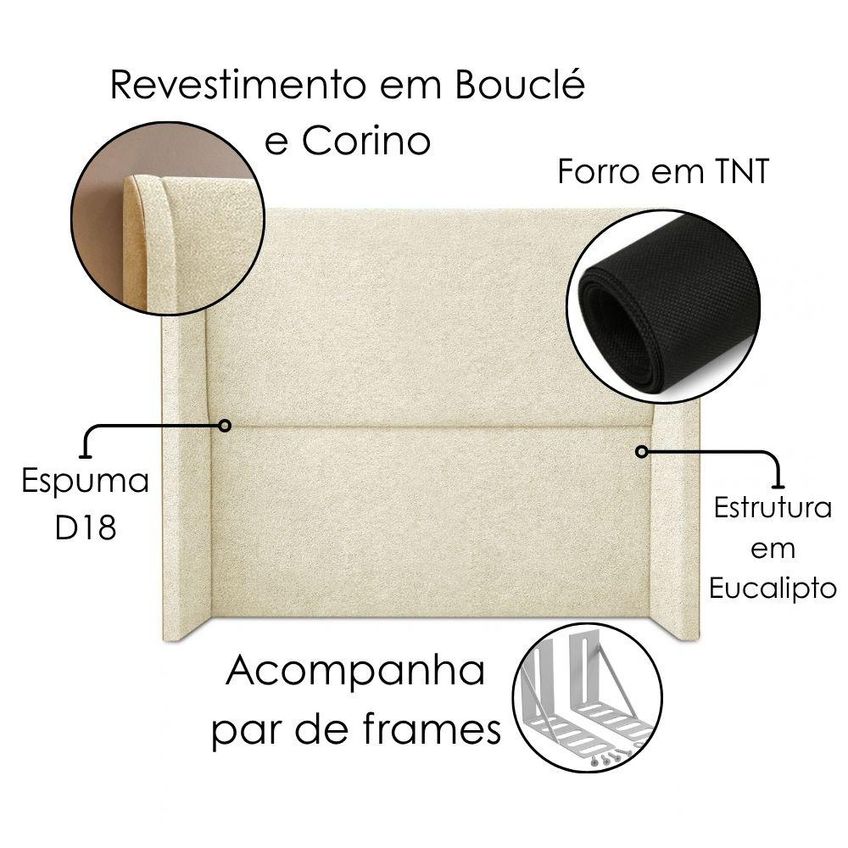Cabeceira Casal 140 Cm Com Frame Imperial Boucle Creme Corino Whisky Impo - imagem 4