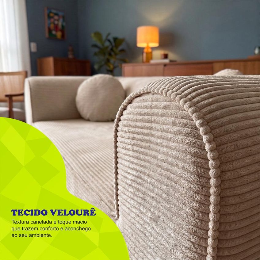 Sofá Cama Cotton 1,88m Xpand Tech Tecido Velourê Bege Cama Inbox - imagem 5