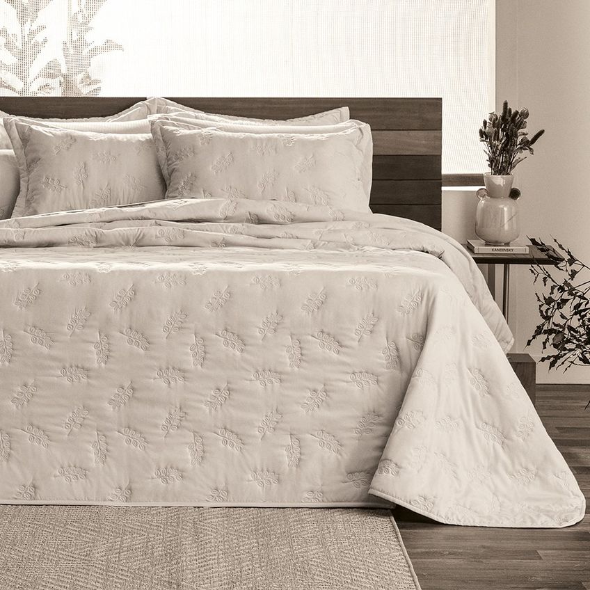 Kit Colcha Solteiro 2 Pçs Toque Acetinado Uw Aurora 180x240cm 100% Poliéster Altenburg Bege - imagem 3