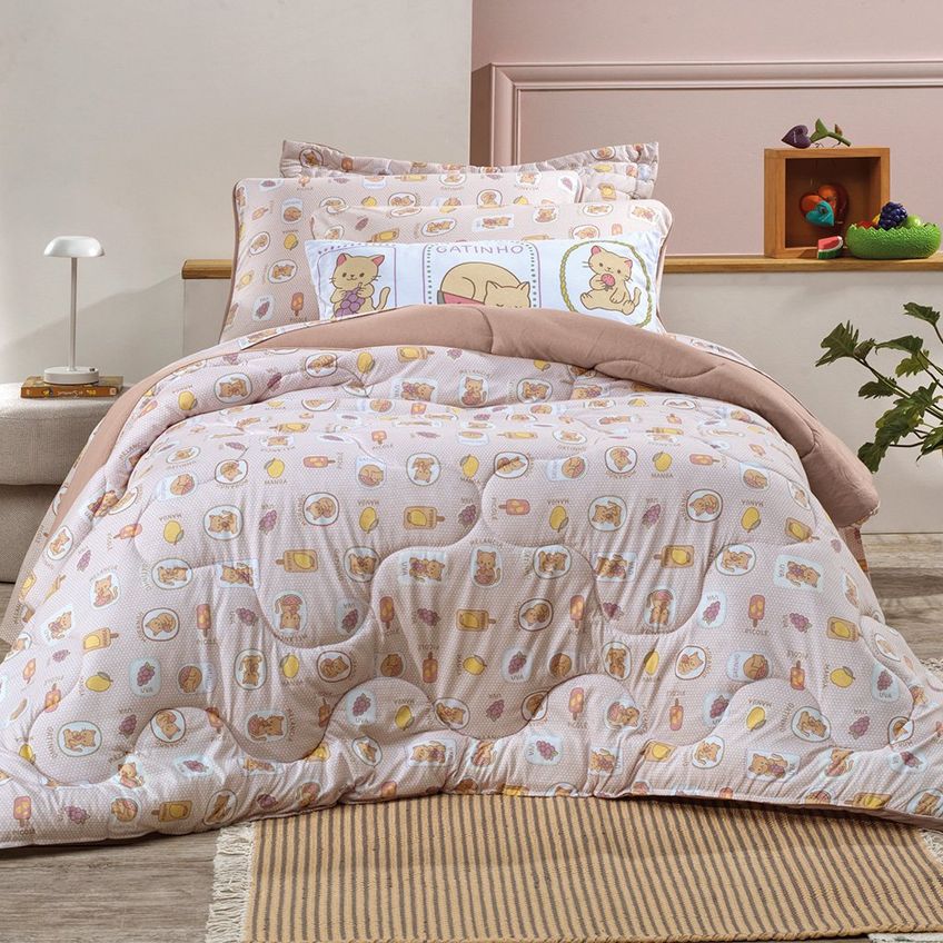 Kit Body Pillow Kids Malha Com Fronha 30x65cm 100% Algodão Altenburg Fruticats - imagem 3