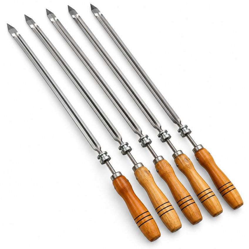 Conjunto De 5 Espetos Giratorios Simples Com Cabo De Madeira PRAC-05T - imagem 3
