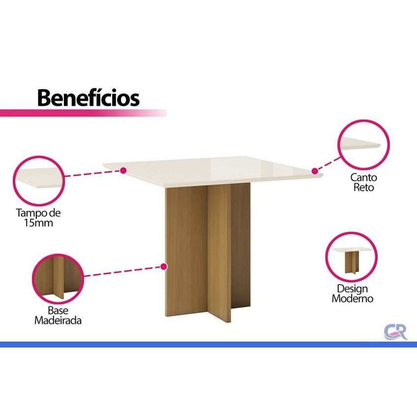 Mesa Jantar Lana Canto Reto 90cm Cinamomo/Off White Henn - imagem 4