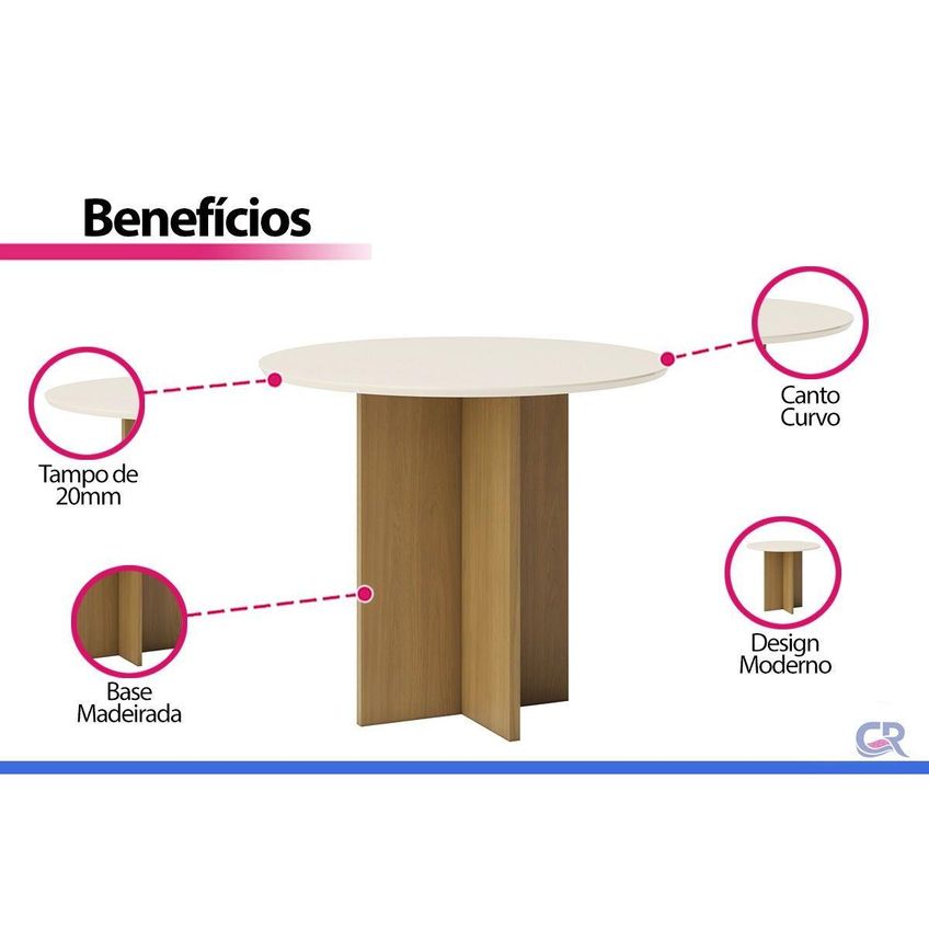 Mesa Jantar Lana Redonda 90cm Cinamomo/Off White Henn - imagem 4