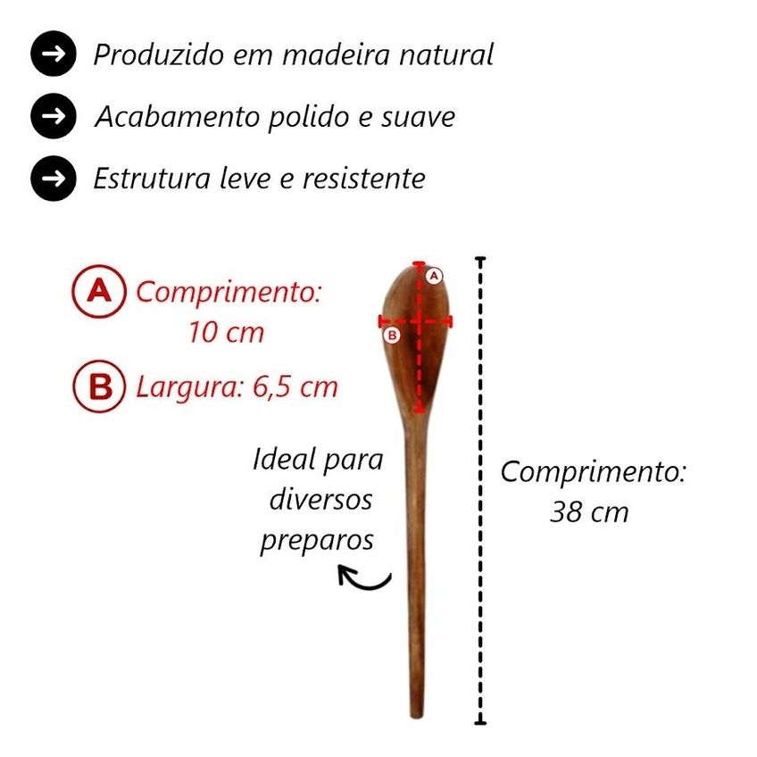 Kit 10 Peças Colher De Pau Madeira Modelo Média 38 Cm - imagem 3