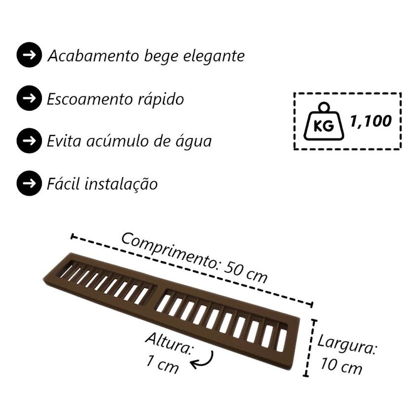 Kit 2 Ralo Grelha Linear Caixilho Alumínio Marrom 10x50cm - imagem 4