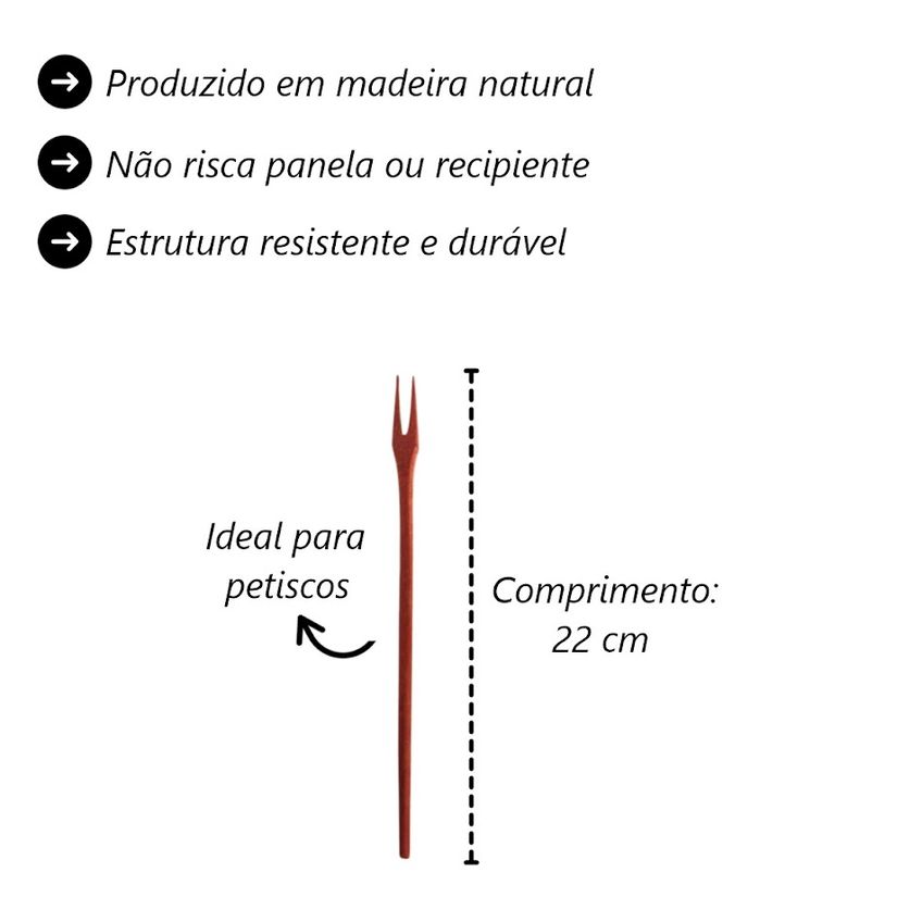Kit 10 Peças Garfo Petisco Grande De Pau Madeira 22 Cm - imagem 3