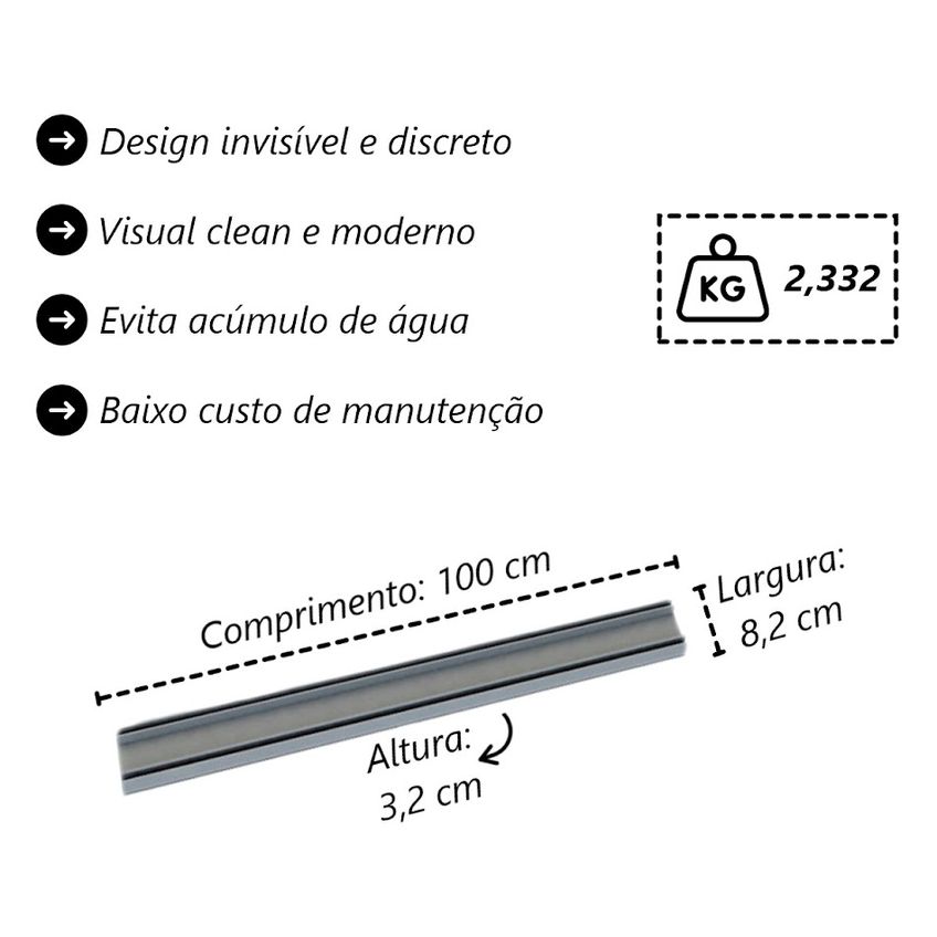 Kit 10 Grelha Invisível Rebaixada Com Caixilho Cinza 100x8cm - imagem 4