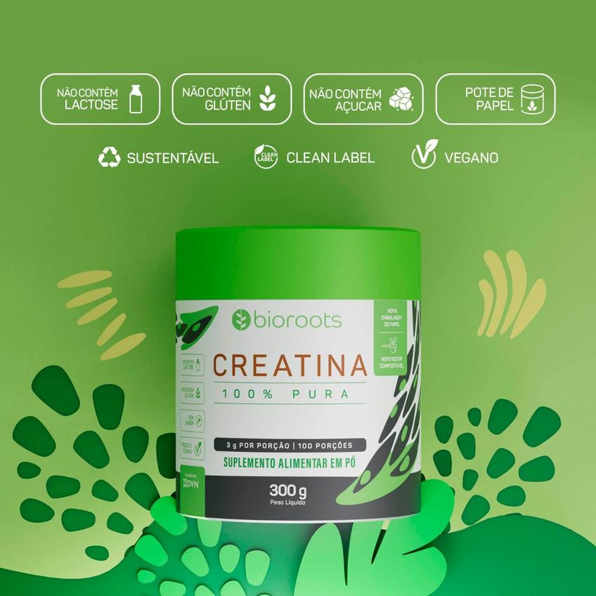 Creatina 100% Pura Monohidratada Bioroots 300g - imagem 3
