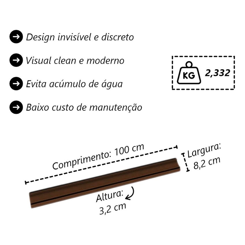 Kit 2 Grelha Invisível Rebaixada E Caixilho Marrom 100x8cm - imagem 5