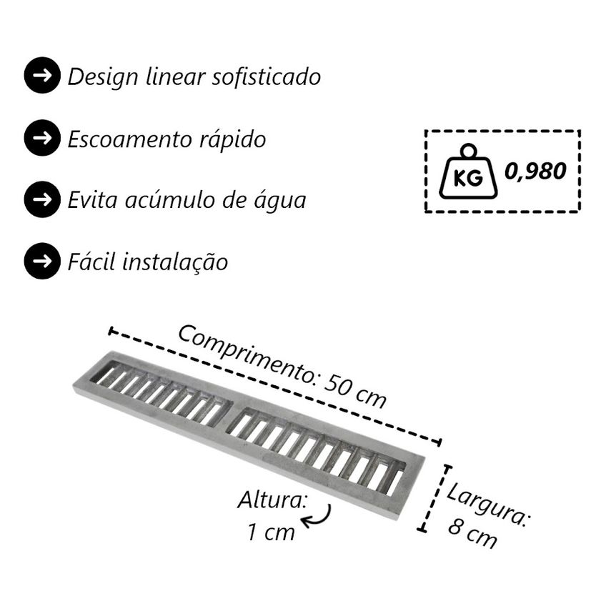 Kit 2 Ralo Grelha Linear Caixilho Em Alumínio Polido 8x50cm - imagem 4