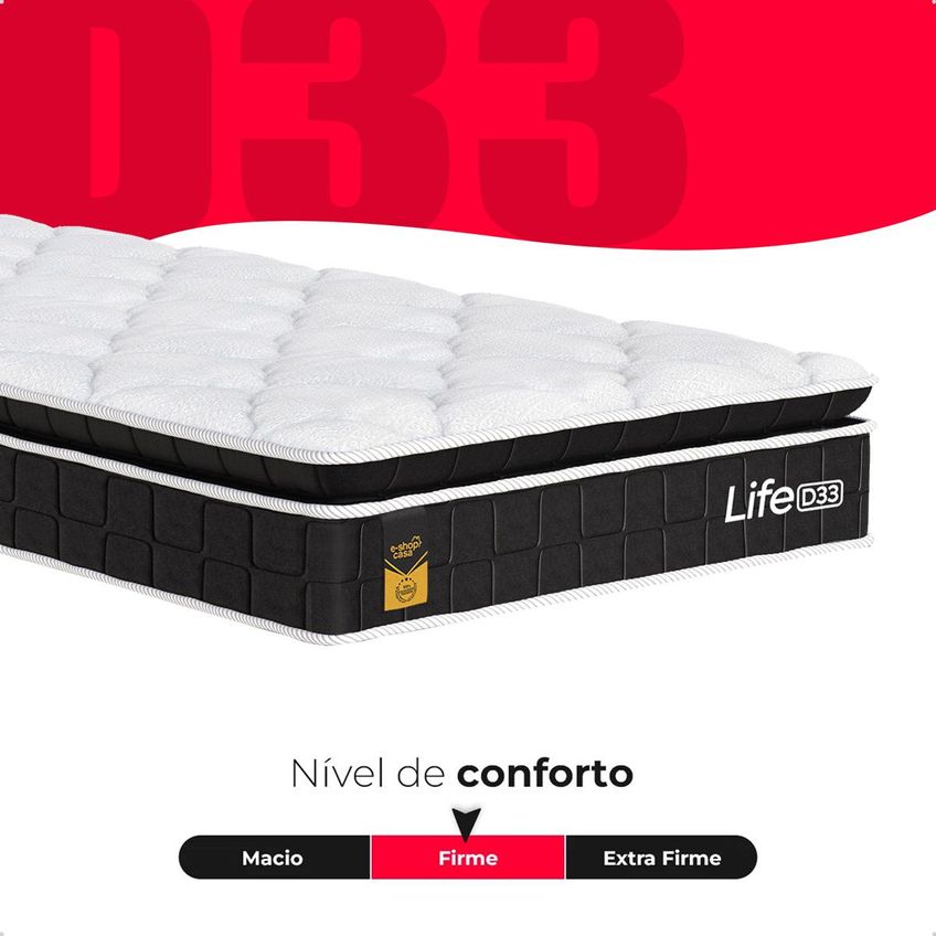 Cama Box Base Solteiro Cinza + Colchão Life D33 Pillow Top 61x88x188cm - Preto - E-shop Casa - imagem 4