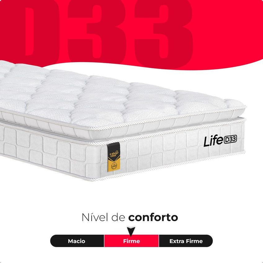 Cama Box Base Solteiro Couro Preto + Colchão Life D33 Pillow Top 61x88x188cm Branco- E-shop Casa - imagem 4