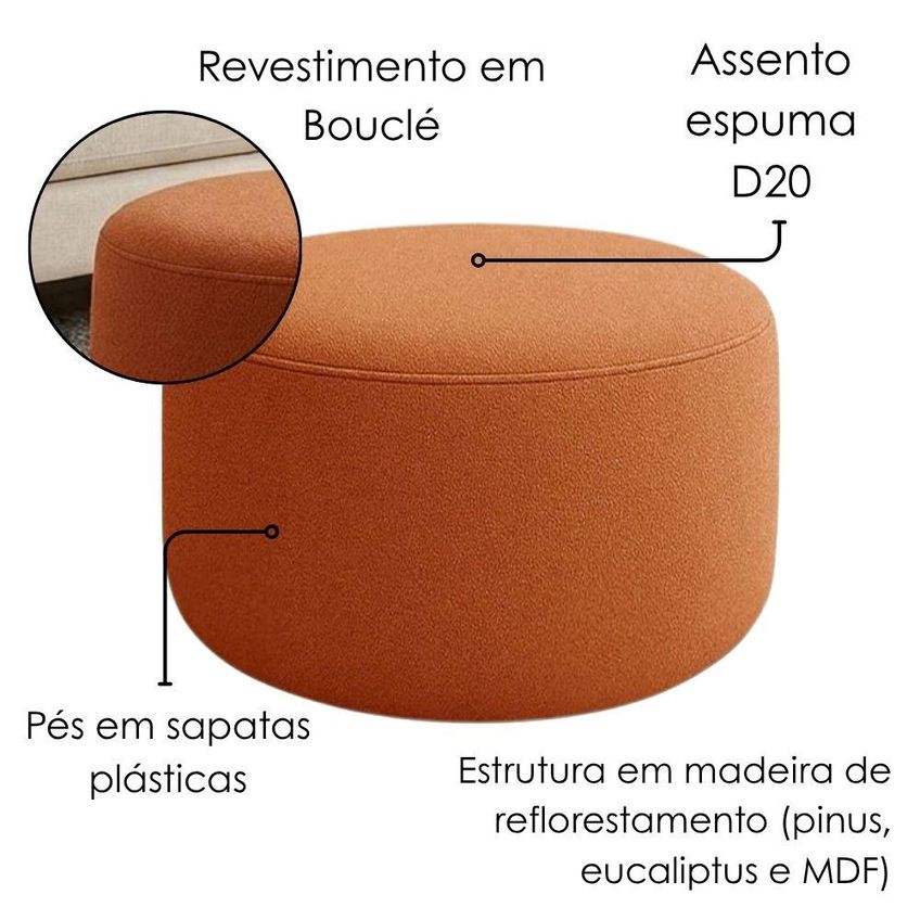 Puff Redondo Organico Imperial 45x60 Cm Boucle Terracota Impo - imagem 4