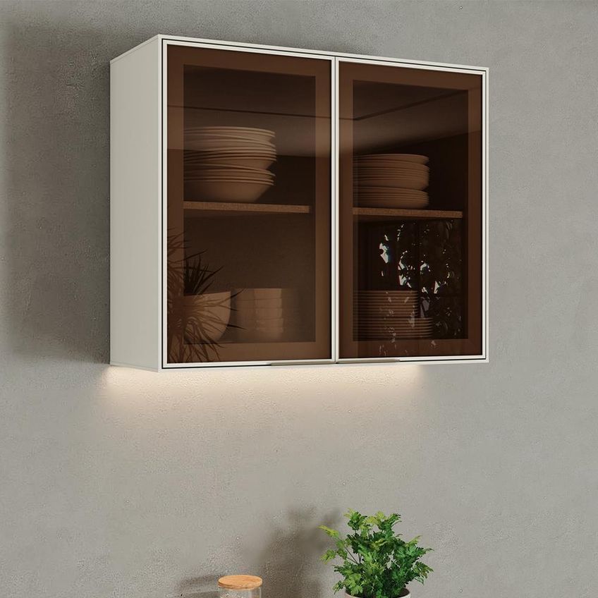 Armário Aéreo Fineze 80cm 2 Portas De Vidro Areia Henn - imagem 2