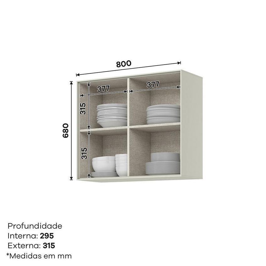 Armário Aéreo Fineze 80cm 2 Portas De Vidro Areia Henn - imagem 3