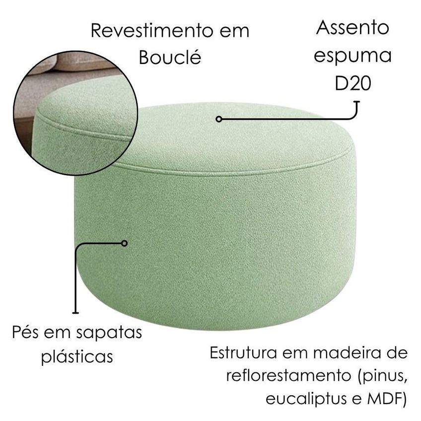Puff Redondo Organico Imperial 45x60 Cm Boucle Oliva Impo - imagem 4