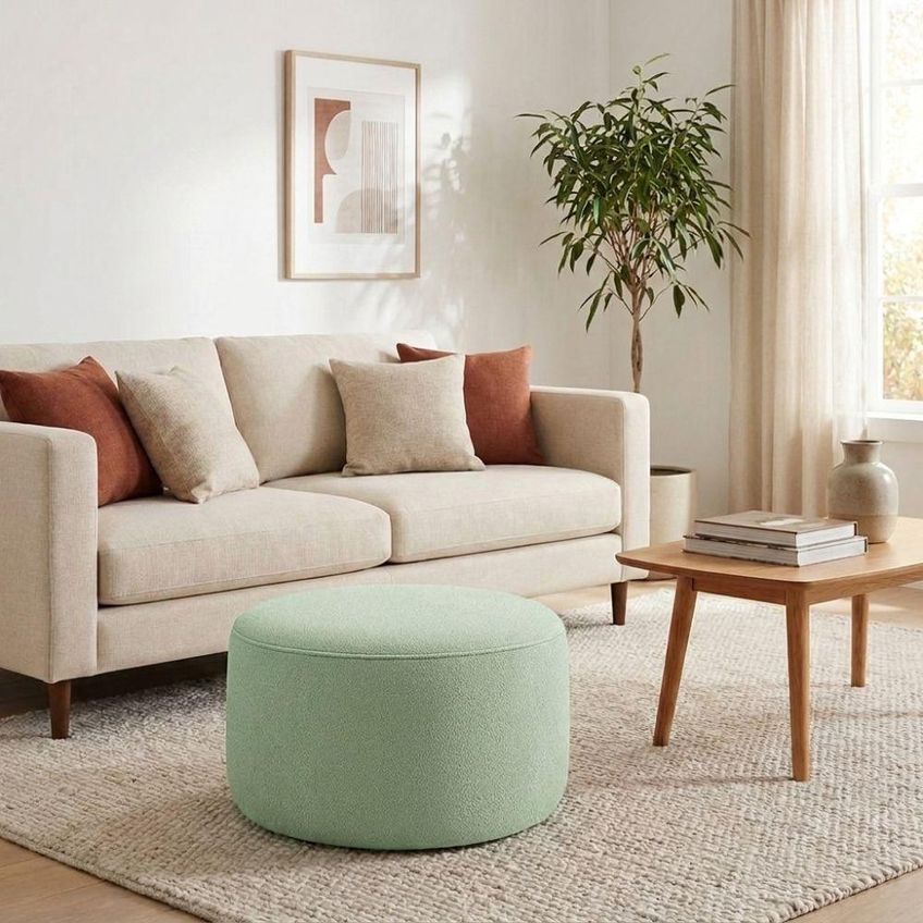 Puff Redondo Organico Imperial 45x60 Cm Boucle Oliva Impo - imagem 5