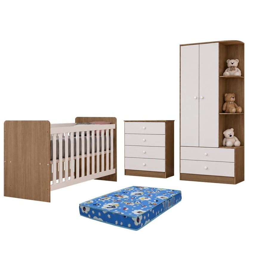Dormitório Infantil Labirinto Guarda Roupa, Cômoda E Berço Rústico/branco Com Colchãobaby Physical - Móveis Henn - imagem 2