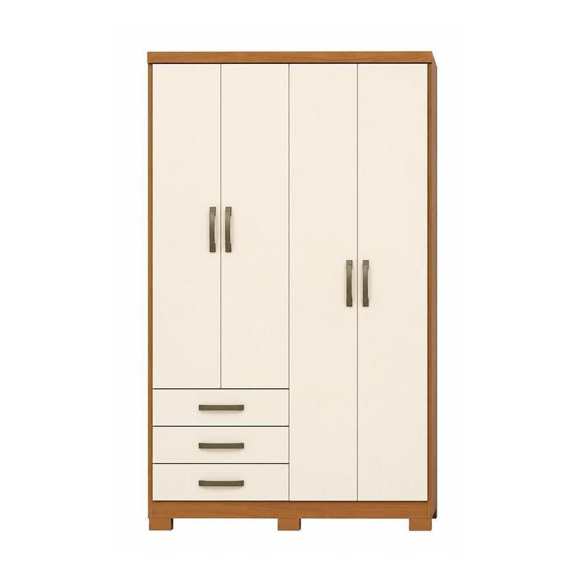 Guarda Roupa Solteiro Caju 4 Portas E 3 Gavetas Cinamomo/off White - Móveis Henn - imagem 3