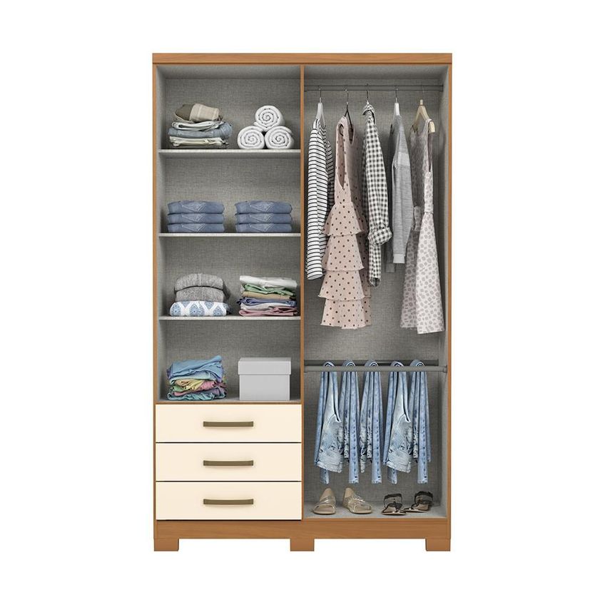 Guarda Roupa Solteiro Caju 4 Portas E 3 Gavetas Cinamomo/off White - Móveis Henn - imagem 4