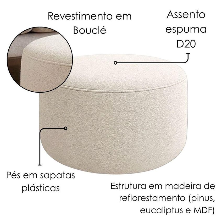 Puff Redondo Organico Imperial 45x60 Cm Boucle Bege Impo - imagem 4