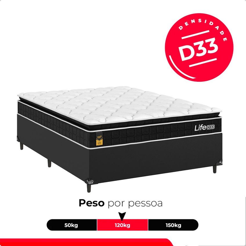Cama Box Base Viúva Couro Preto + Colchão Life D33 Pillow Top Preto - 61x128x188cm - E-shop Casa - imagem 5