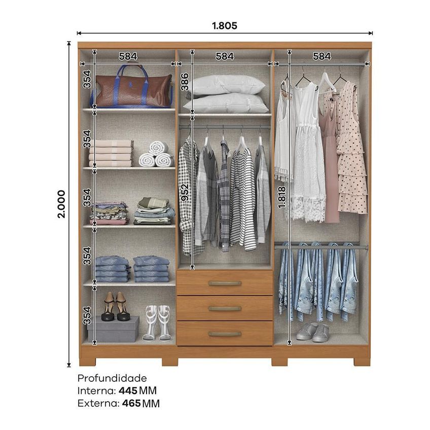 Guarda Roupa Casal Caju 6 Portas E 3 Gavetas Cinamomo - Móveis Henn - imagem 5
