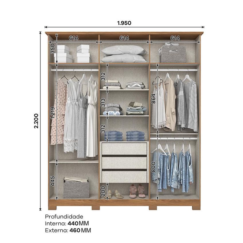 Guarda Roupa Casal Cover 6 Portas Nature/avelã - Móveis Henn - imagem 5