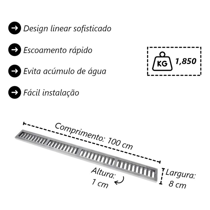 Kit 2 Ralo Grelha Linear Caixilho Alumínio Escovado 8x100cm - imagem 4