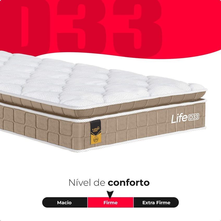 Cama Box Base Solteiro Couro Branco + Colchão Life D33 Pillow Top Bege 61x88x188cm - E-shop Casa - imagem 4