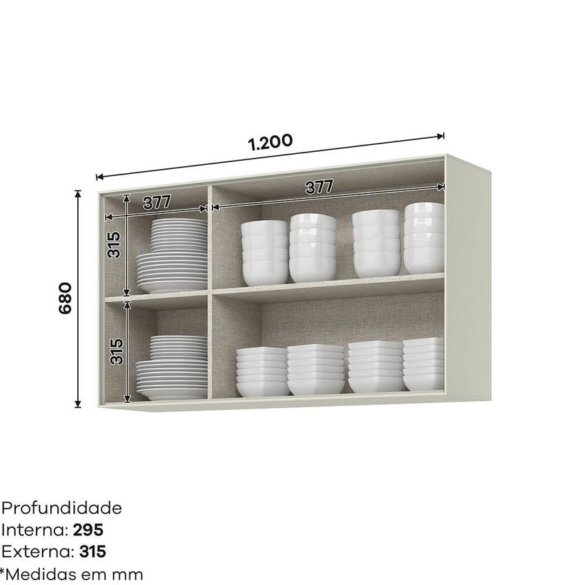 Armário Aéreo Fineze 120cm 3 Portas Areia Henn - imagem 3