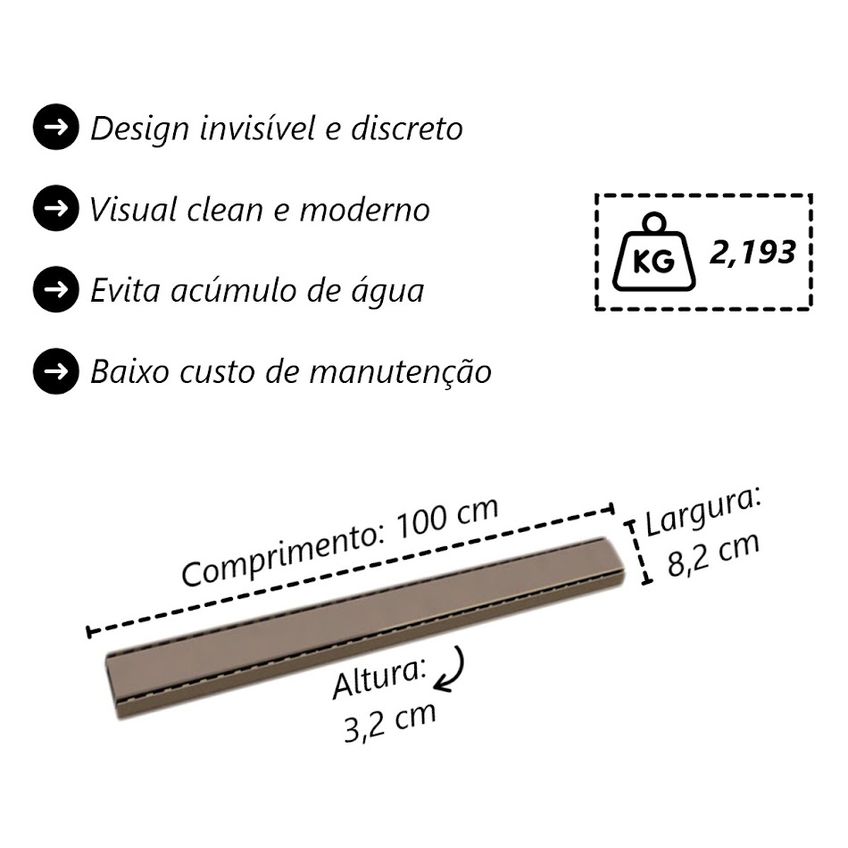 Kit 2 Grelha Linear Invisível Com Caixilho Fendi 100x8cm - imagem 5