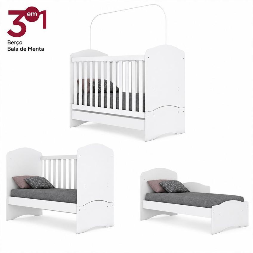 Dormitório Infantil Bala De Menta Com Guarda Roupa, Cômoda E Berço Branco - Móveis Henn - imagem 3