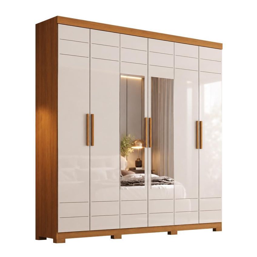 Guarda Roupa Casal Flora 6 Portas Cinamomo/off White Com Espelho - Móveis Henn - imagem 2