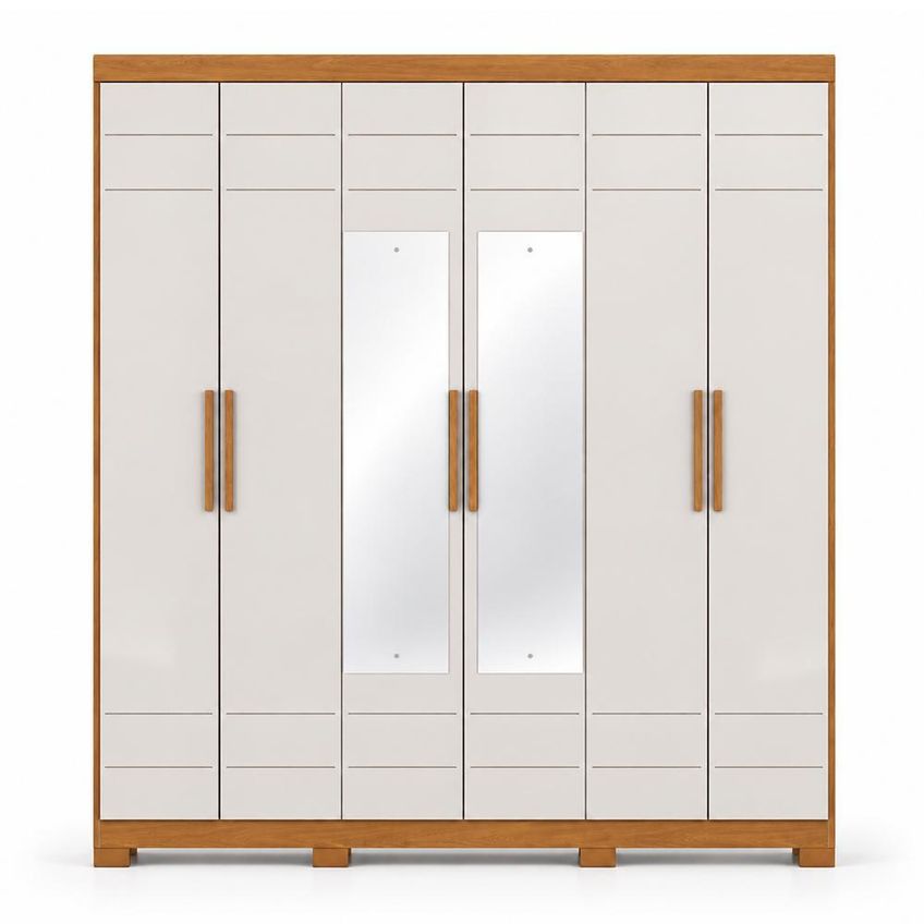 Guarda Roupa Casal Flora 6 Portas Cinamomo/off White Com Espelho - Móveis Henn - imagem 3